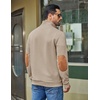 image:imageCOOFANDY Mens Quarter Button Sweatshirt Long Sleeve Pullover Waffle Casual Stand Collar SweaterLight Khaki