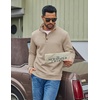 image:imageCOOFANDY Mens Quarter Button Sweatshirt Long Sleeve Pullover Waffle Casual Stand Collar SweaterLight Khaki