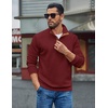 image:imageCOOFANDY Mens Quarter Button Sweatshirt Long Sleeve Pullover Waffle Casual Stand Collar SweaterWine Red