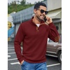 image:imageCOOFANDY Mens Quarter Button Sweatshirt Long Sleeve Pullover Waffle Casual Stand Collar SweaterWine Red