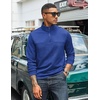 image:imageCOOFANDY Mens Quarter Zip Pullover Lightweight Textured Sweatshirt Long Sleeve Casual Mock Neck Polo ShirtsDenim Blue