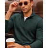 image:imageCOOFANDY Mens Quarter Zip Pullover Sweater Regular Fit Fleece SweatshirtDark Green