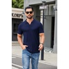 image:imageCOOFANDY Mens Ribbed Polo Shirts Short Sleeve V Neck Slim Fit Polo TShirt Casual Summer Collared Golf ShirtAnavy Blue