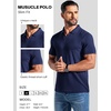 image:imageCOOFANDY Mens Ribbed Polo Shirts Short Sleeve V Neck Slim Fit Polo TShirt Casual Summer Collared Golf ShirtAnavy Blue