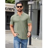 image:imageCOOFANDY Mens Ribbed Polo Shirts Short Sleeve V Neck Slim Fit Polo TShirt Casual Summer Collared Golf ShirtLight Green