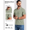 image:imageCOOFANDY Mens Ribbed Polo Shirts Short Sleeve V Neck Slim Fit Polo TShirt Casual Summer Collared Golf ShirtLight Green