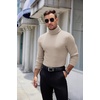 image:imageCOOFANDY Mens Ribbed Turtleneck Sweater Casual Basic Long Sleeve Knitted Pullover SweaterLight Khaki