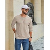image:imageCOOFANDY Mens Waffle Long Sleeve Shirt Crew Neck TShirts Cotton Tee ShirtsLight Khaki
