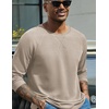 image:imageCOOFANDY Mens Waffle Long Sleeve Shirt Crew Neck TShirts Cotton Tee ShirtsLight Khaki