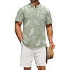 image:imageCOOFANDY Mens 2 Piece Cotton Linen Sets Summer Beach Outfits Casual Short Sleeve Henley Shirts and Vacation ShortsGreen Floral ShirtWhite Shorts