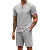 image:imageCOOFANDY Mens 2 Piece Set Short Sleeve Polo Shirt and Shorts Summer SuitsLight Grey