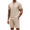 image:imageCOOFANDY Mens 2 Piece Set Short Sleeve Polo Shirt and Shorts Summer SuitsLight Khaki