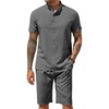 image:imageCOOFANDY Mens 2 Pieces Set Short Sleeve Henley Shirts and Shorts Set Texture Summer Beach Vacation OutfitsDark Gray