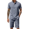 image:imageCOOFANDY Mens 2 Pieces Set Short Sleeve Henley Shirts and Shorts Set Texture Summer Beach Vacation OutfitsFlecking Navy Blue