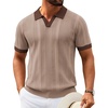 image:imageCOOFANDY Mens Knit Polo Shirts V Neck Textured Polo Shirts Short Sleeve Breathable Polo Casual Collared T Shirt Fashion TopsBkhaki  Brown