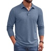 image:imageCOOFANDY Mens Long Sleeve Polo Shirts Casual Basic Lightweight Button TeeDeep Blue