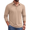 image:imageCOOFANDY Mens Long Sleeve Polo Shirts Casual Basic Lightweight Button TeeKhaki