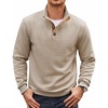 image:imageCOOFANDY Mens Quarter Button Sweatshirt Long Sleeve Pullover Waffle Casual Stand Collar SweaterLight Khaki