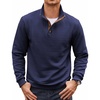 image:imageCOOFANDY Mens Quarter Button Sweatshirt Long Sleeve Pullover Waffle Casual Stand Collar SweaterNavy Blue