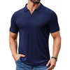 image:imageCOOFANDY Mens Ribbed Polo Shirts Short Sleeve V Neck Slim Fit Polo TShirt Casual Summer Collared Golf ShirtAnavy Blue