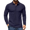 image:imageCOOFANDY Mens Waffle Knit Polo Shirts Casual Long Sleeve Polo ShirtDark Blue