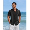 image:imageCOOFANDY Mens Cuban Guayabera Shirts Button Down Short Sleeve Linen ShirtBlack