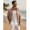 image:imageCOOFANDY Mens Cuban Guayabera Shirts Button Down Short Sleeve Linen ShirtKhaki