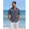 image:imageCOOFANDY Mens Cuban Guayabera Shirts Button Down Short Sleeve Linen ShirtLight Grey