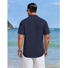 image:imageCOOFANDY Mens Cuban Guayabera Shirts Button Down Short Sleeve Linen ShirtNavy Blue