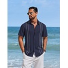 image:imageCOOFANDY Mens Cuban Guayabera Shirts Button Down Short Sleeve Linen ShirtNavy Blue