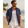 image:imageCOOFANDY Mens Cuban Guayabera Shirts Button Down Short Sleeve Linen ShirtNavy Blue