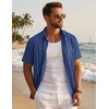 image:imageCOOFANDY Mens Cuban Guayabera Shirts Button Down Short Sleeve Linen ShirtRoyal Blue