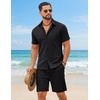 image:imageCOOFANDY Mens 2 Piece Outfit Summer Shorts Sets Short Sleeve Cotton ShirtsBlack