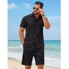 image:imageCOOFANDY Mens 2 Piece Outfit Summer Shorts Sets Short Sleeve Cotton ShirtsBlack