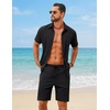 image:imageCOOFANDY Mens 2 Piece Outfit Summer Shorts Sets Short Sleeve Cotton ShirtsBlack