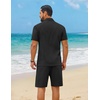 image:imageCOOFANDY Mens 2 Piece Outfit Summer Shorts Sets Short Sleeve Cotton ShirtsBlack