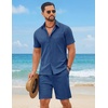 image:imageCOOFANDY Mens 2 Piece Outfit Summer Shorts Sets Short Sleeve Cotton ShirtsBlue