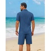 image:imageCOOFANDY Mens 2 Piece Outfit Summer Shorts Sets Short Sleeve Cotton ShirtsBlue