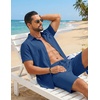 image:imageCOOFANDY Mens 2 Piece Outfit Summer Shorts Sets Short Sleeve Cotton ShirtsBlue
