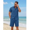 image:imageCOOFANDY Mens 2 Piece Outfit Summer Shorts Sets Short Sleeve Cotton ShirtsBlue