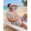 image:imageCOOFANDY Mens 2 Piece Outfit Summer Shorts Sets Short Sleeve Cotton ShirtsChampagne Beige
