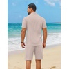 image:imageCOOFANDY Mens 2 Piece Outfit Summer Shorts Sets Short Sleeve Cotton ShirtsChampagne Beige