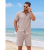 image:imageCOOFANDY Mens 2 Piece Outfit Summer Shorts Sets Short Sleeve Cotton ShirtsChampagne Beige