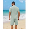 image:imageCOOFANDY Mens 2 Piece Outfit Summer Shorts Sets Short Sleeve Cotton ShirtsGreen