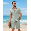 image:imageCOOFANDY Mens 2 Piece Outfit Summer Shorts Sets Short Sleeve Cotton ShirtsGreen
