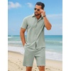 image:imageCOOFANDY Mens 2 Piece Outfit Summer Shorts Sets Short Sleeve Cotton ShirtsGreen