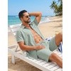 image:imageCOOFANDY Mens 2 Piece Outfit Summer Shorts Sets Short Sleeve Cotton ShirtsGreen