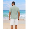 image:imageCOOFANDY Mens 2 Piece Outfit Summer Shorts Sets Short Sleeve Cotton ShirtsGreenWhite