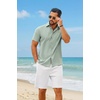 image:imageCOOFANDY Mens 2 Piece Outfit Summer Shorts Sets Short Sleeve Cotton ShirtsGreenWhite
