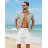 image:imageCOOFANDY Mens 2 Piece Outfit Summer Shorts Sets Short Sleeve Cotton ShirtsGreenWhite